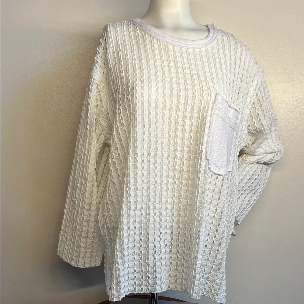 POL White Textured Blouse oversized Lagenlook
